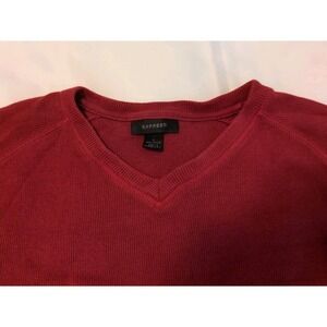 Express Men's Cranberry Long Sleeve V-Neck Pullover Sweater  100%‎ Cotton Sz M